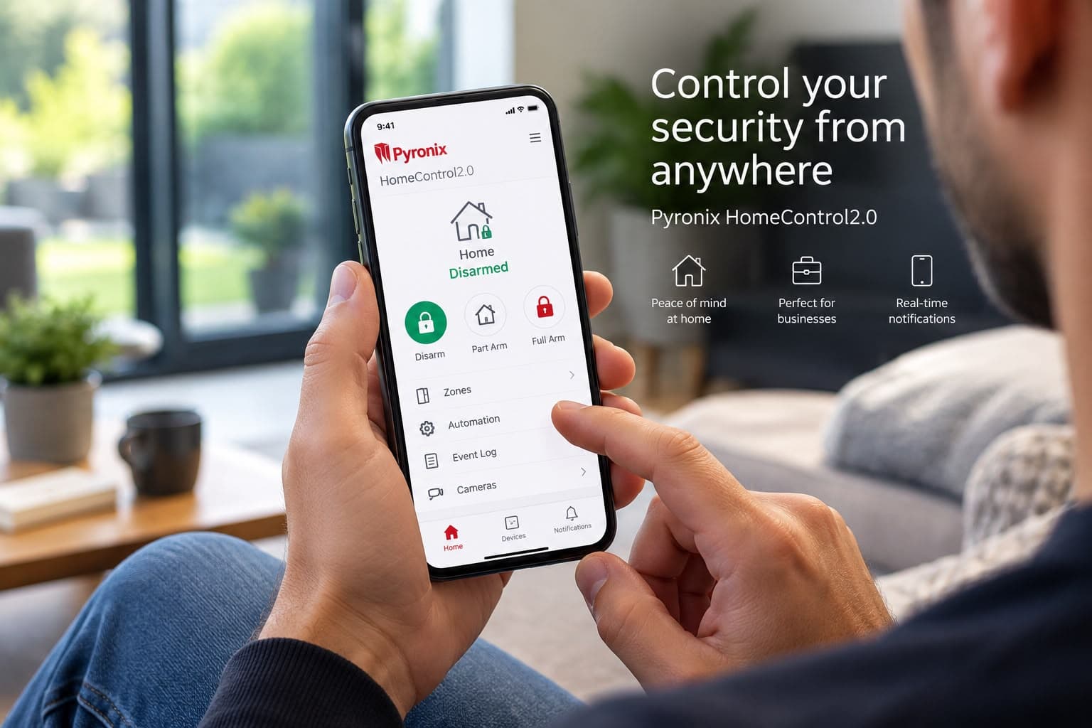 Arming a Pyronix alarm from the HomeControl2.0 app
