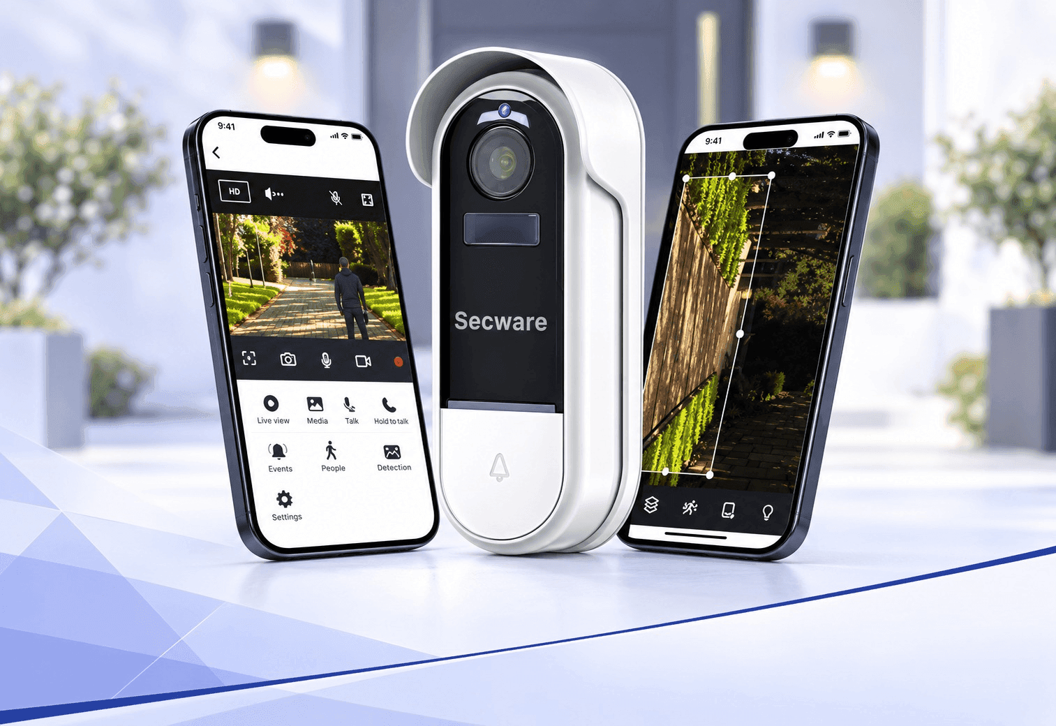 Wi-Fi video doorbell camera with live view on two phones