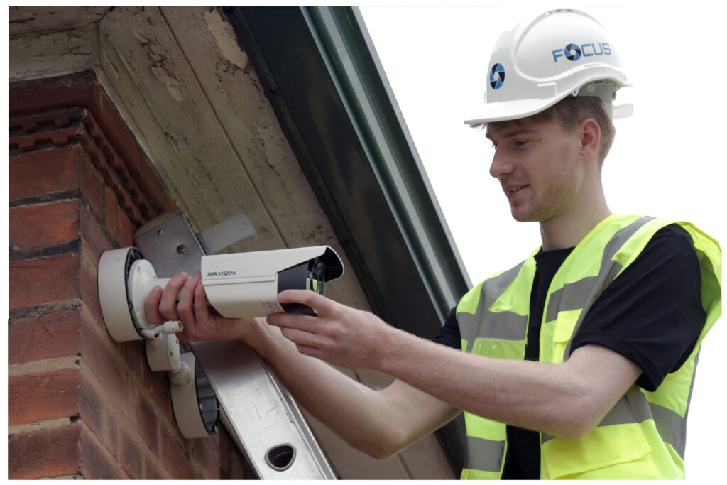 CCTV Focus UK installer putting up 8MP Hikvision CCTV Camera